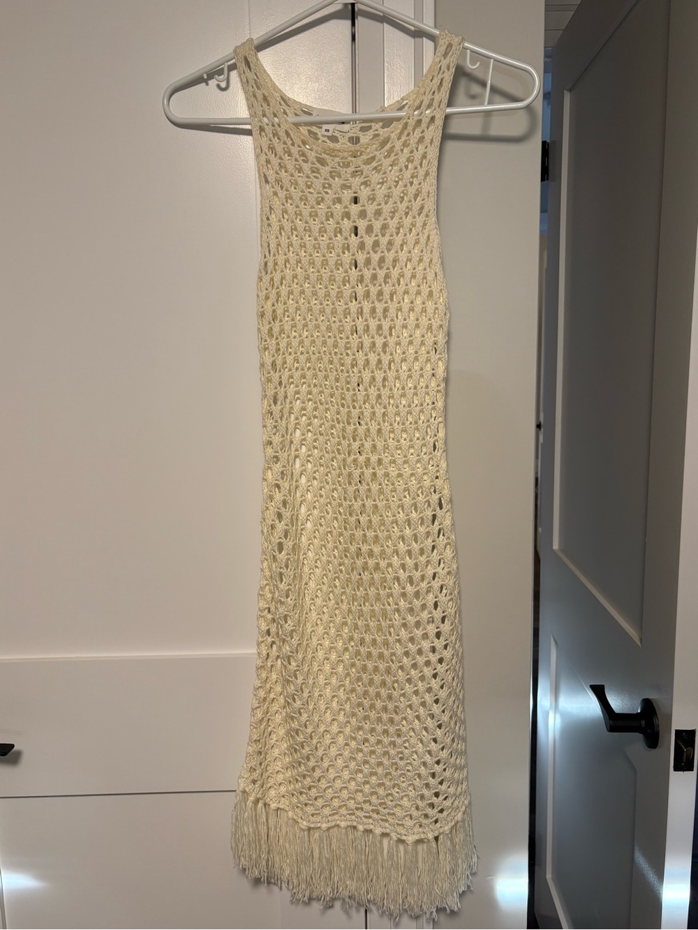 superdown Cream Crochet Fringe Swim Coverup